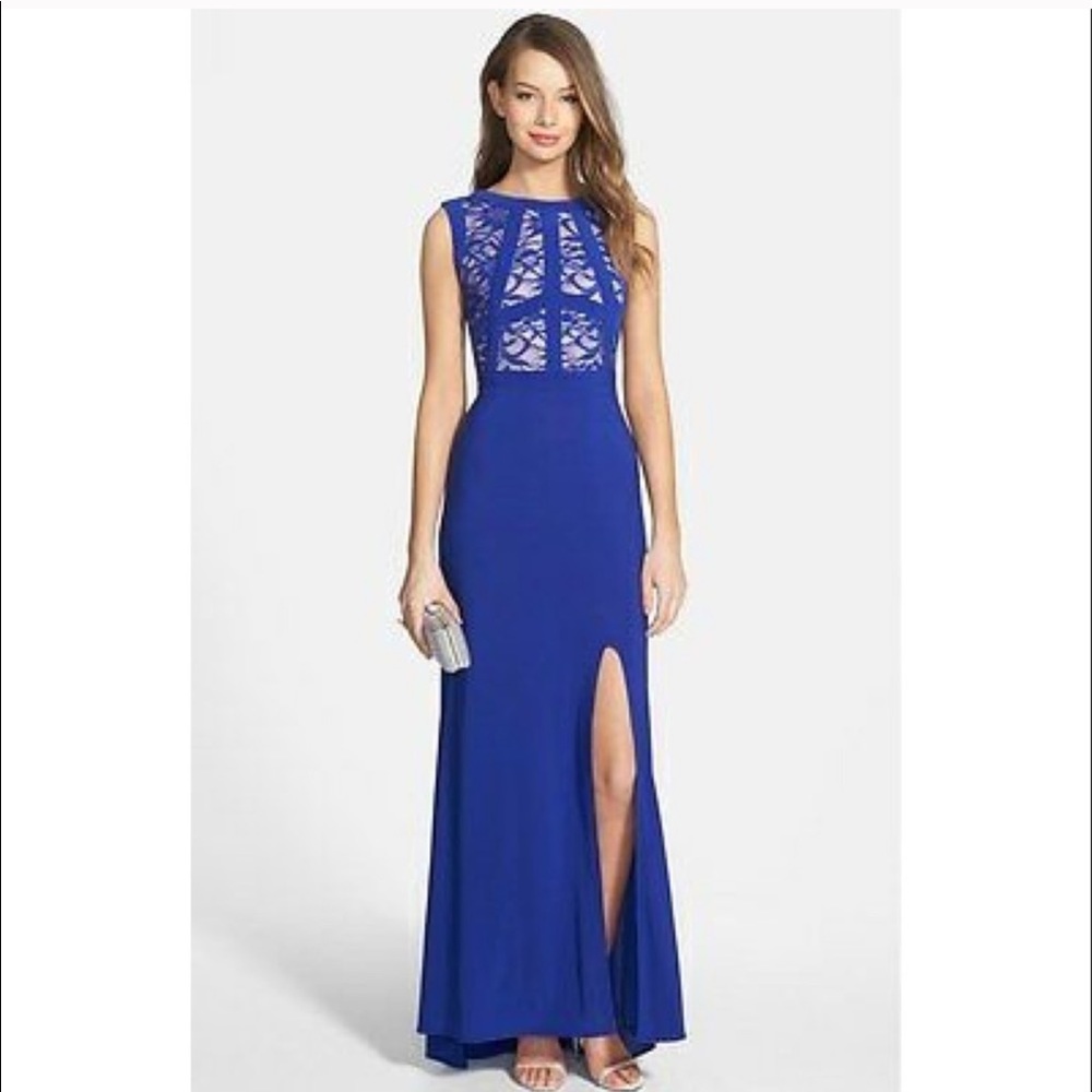 Morgan & Co Lace Bodice Dress with Slit